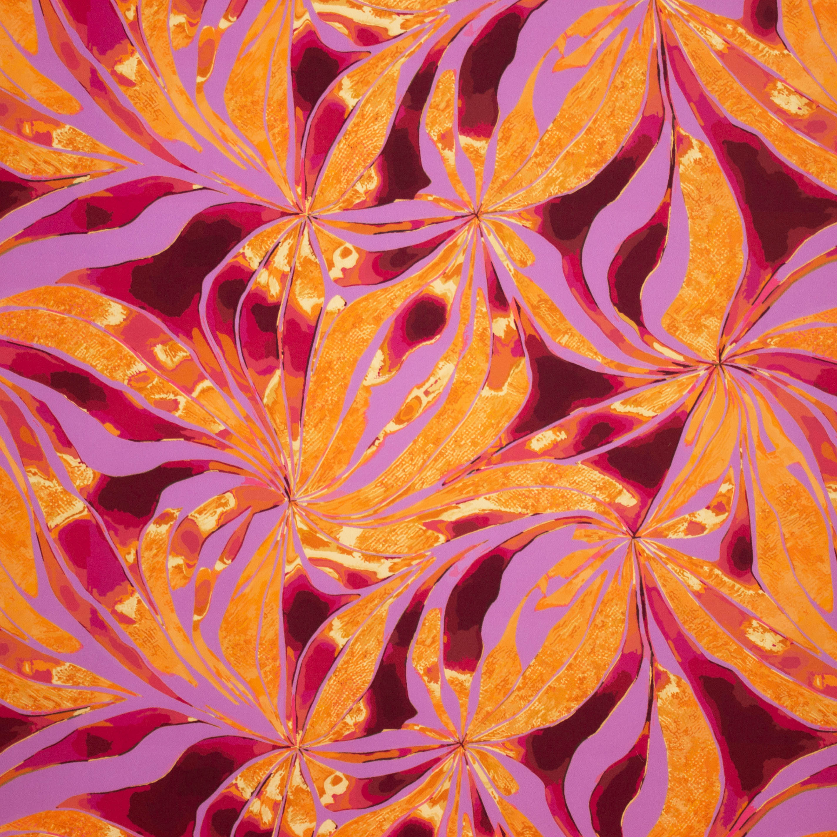 Polyester stretch paars met bloemen print