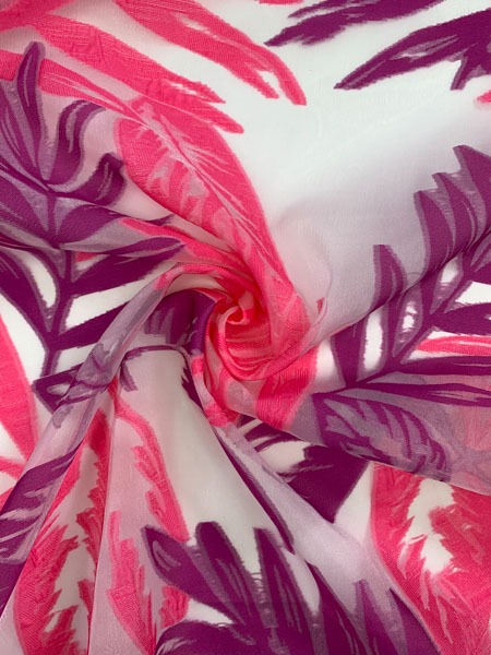 Voile wit met roze en paarse bladeren - The Fashion Basement