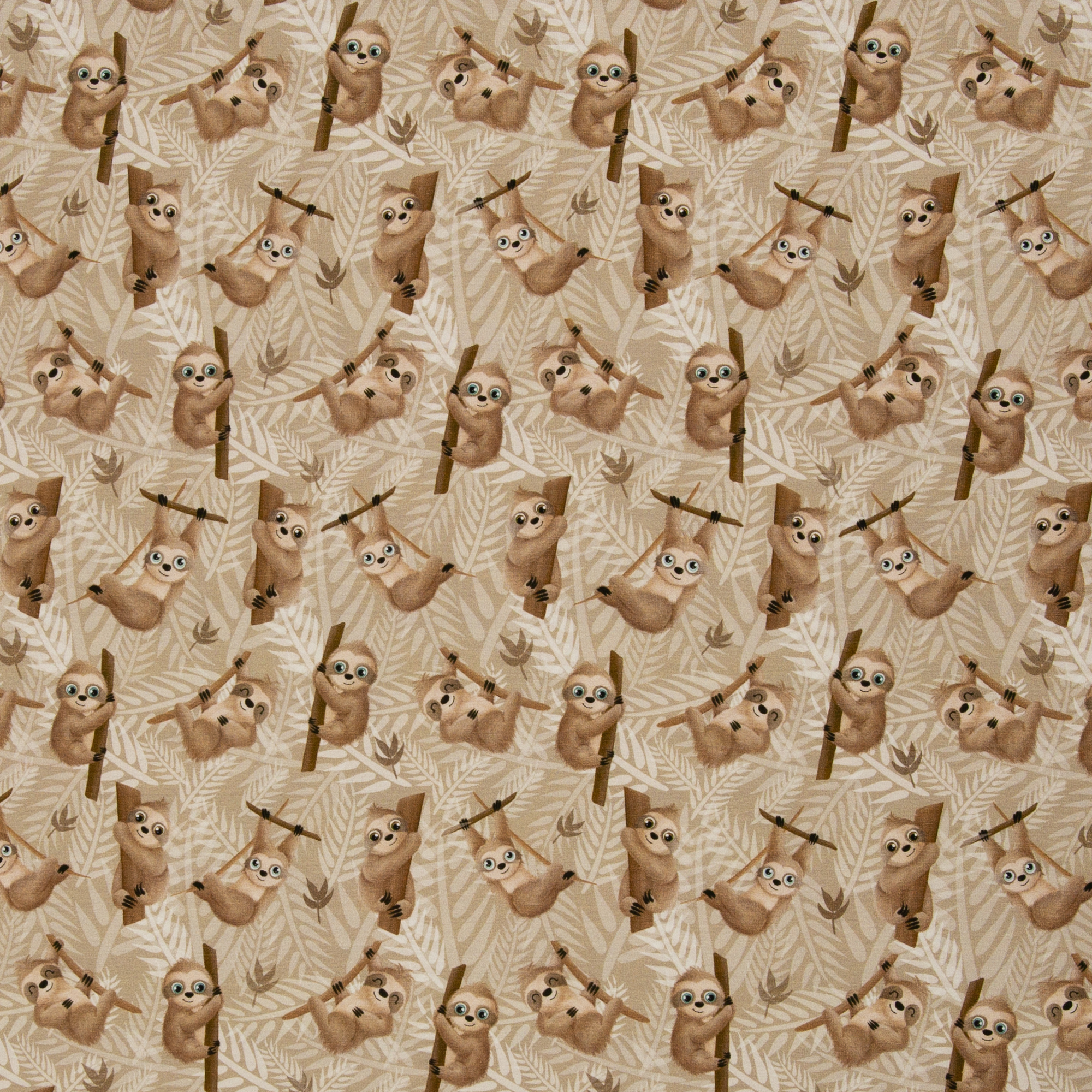 Tricot beige met luiaards 'Lazy Jungle' by Mrs Mint Design