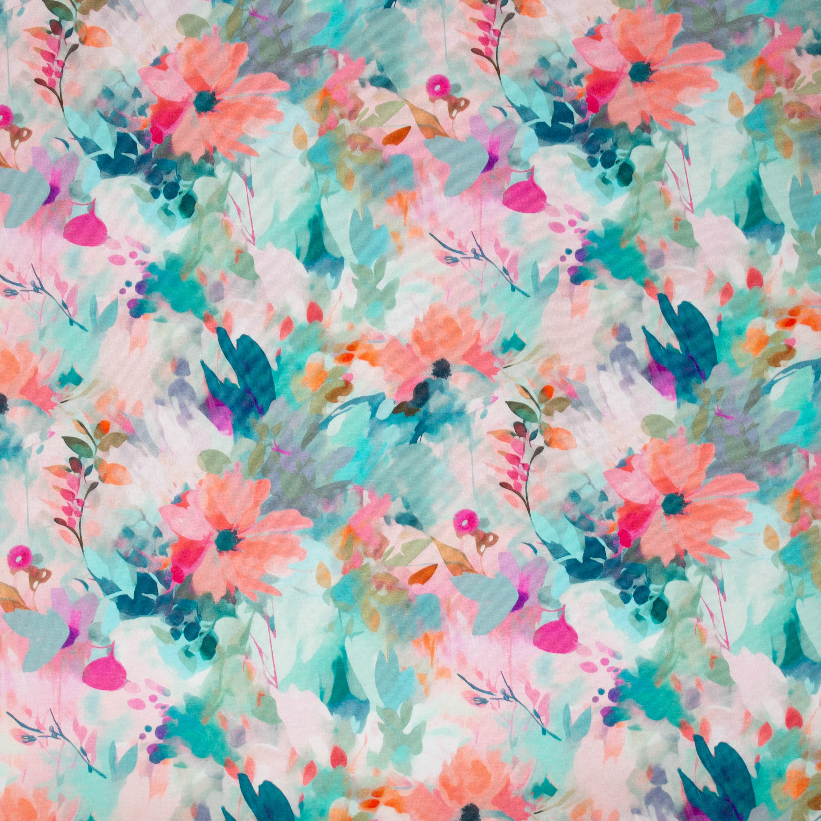 Tricot turquoise met bloemen