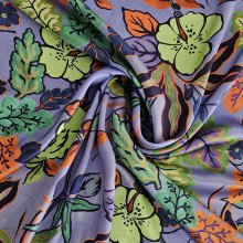 Paarse zijde satijn met digitale bloemen print - Lorré