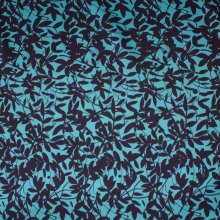 Zijde polyester turquoise met plantenpatroon - Lorré