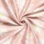 Badstof glanzend roze met bloemen