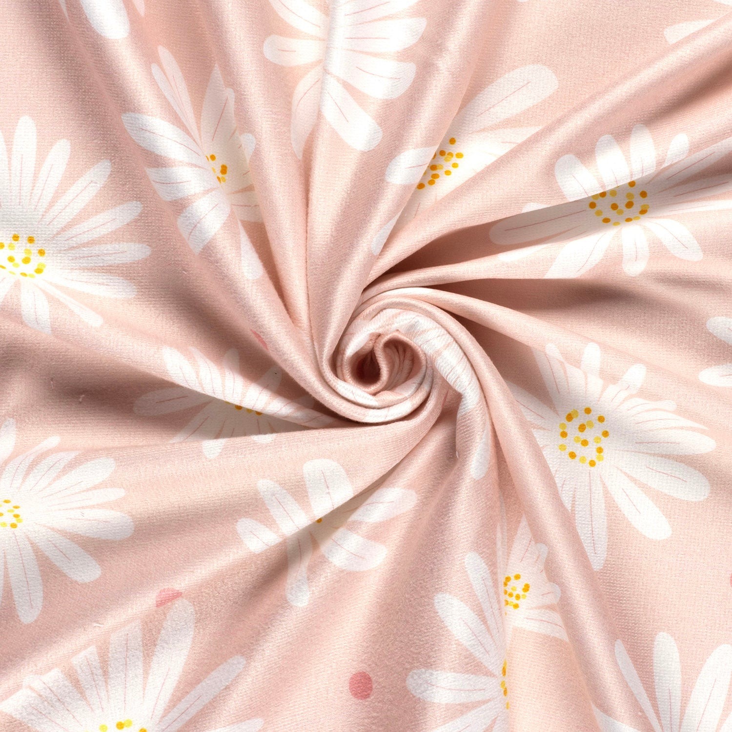 Badstof glanzend roze met bloemen