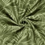 Badstof glanzend groen met bladeren print