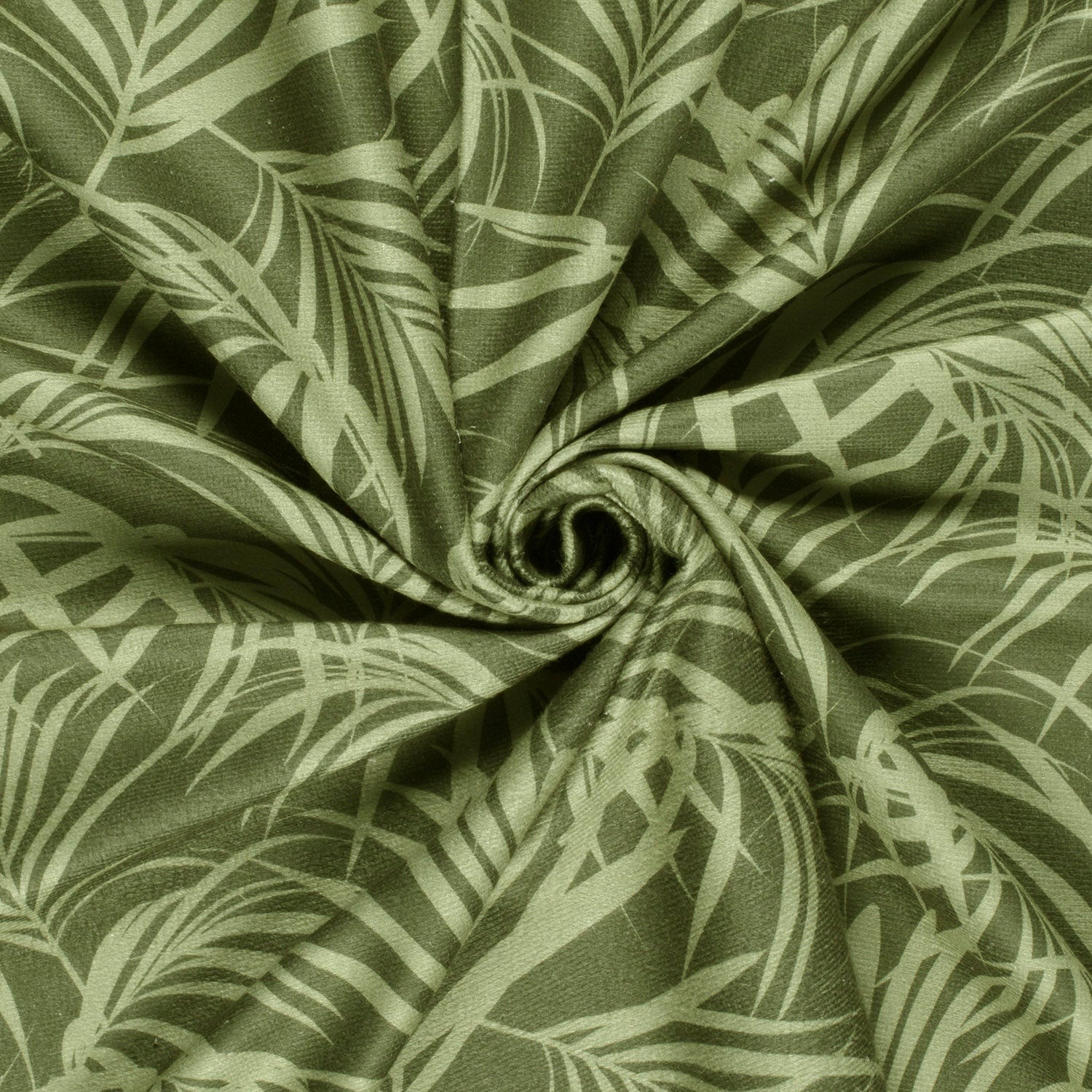 Badstof glanzend groen met bladeren print