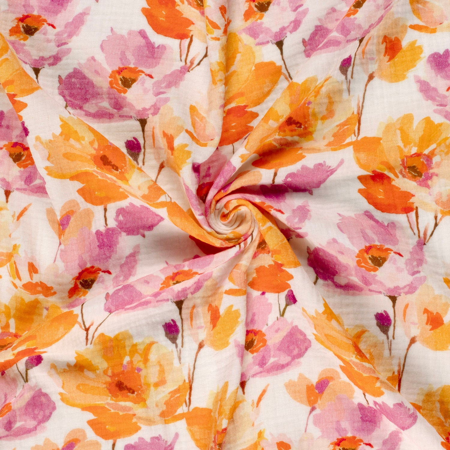 Double gauze met bloemen aquarel print