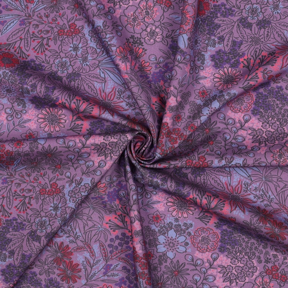 Katoen paars met bloemen print - Poppy