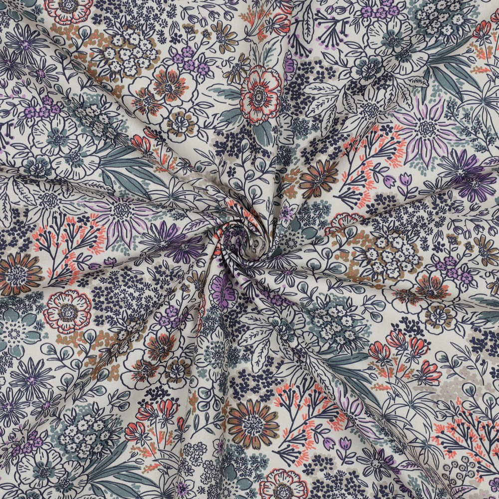 Katoen ecru met bloemen print - Poppy