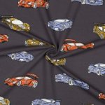 French terry taupe met auto's - Poppy