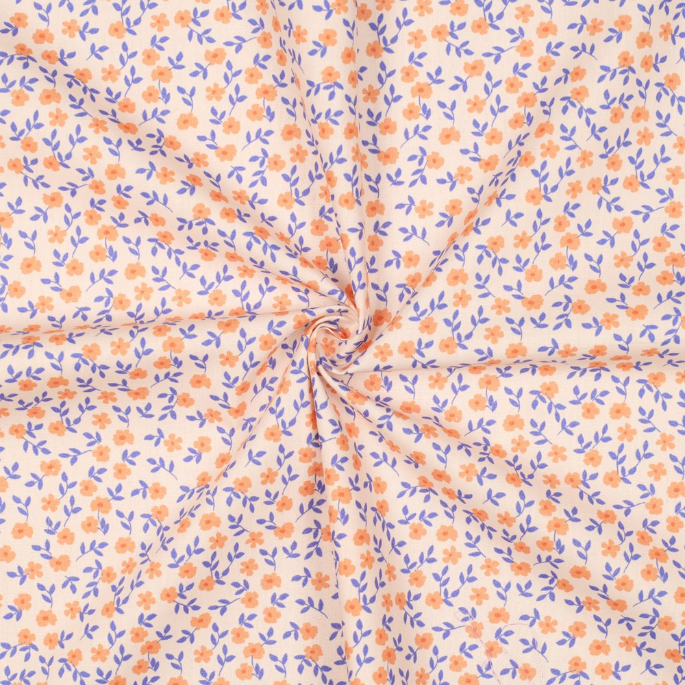 Katoen poplin perzik kleur met bloemenprint - Poppy