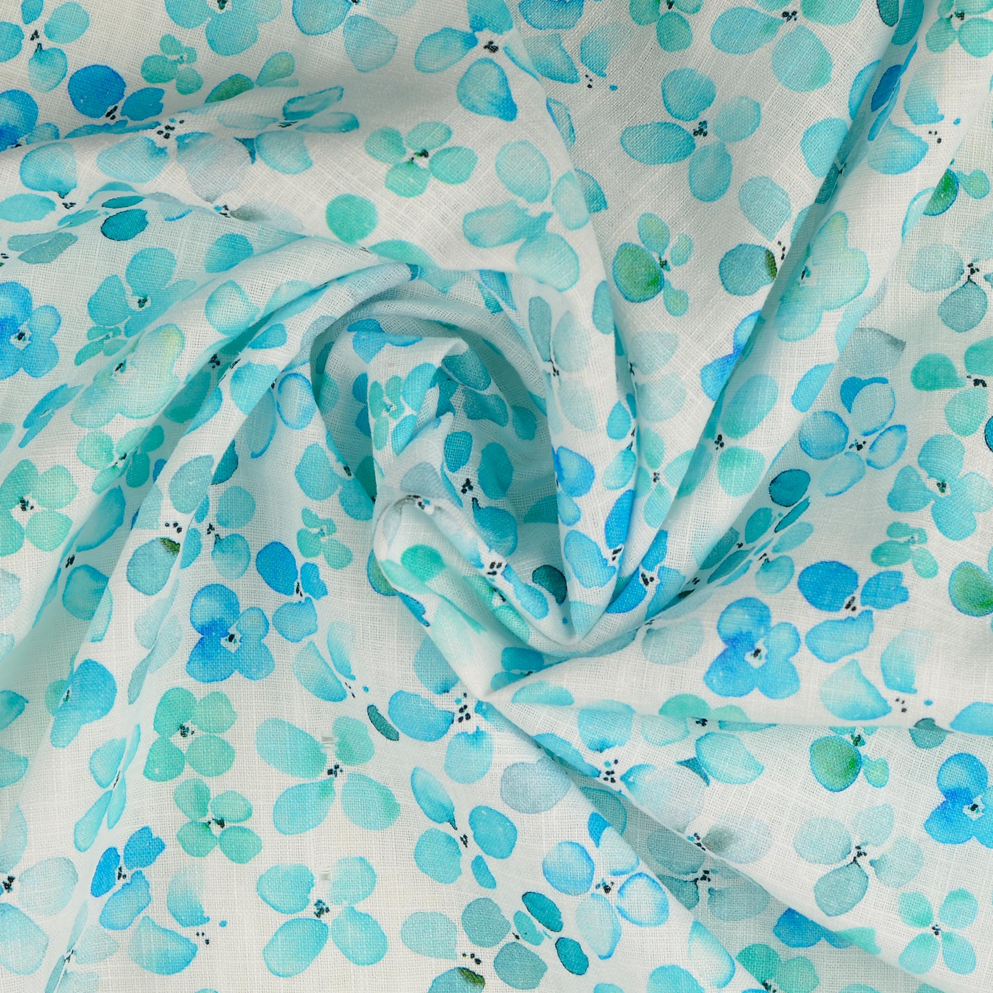 Linnen gebroken wit met blauwe aquarel bloemen