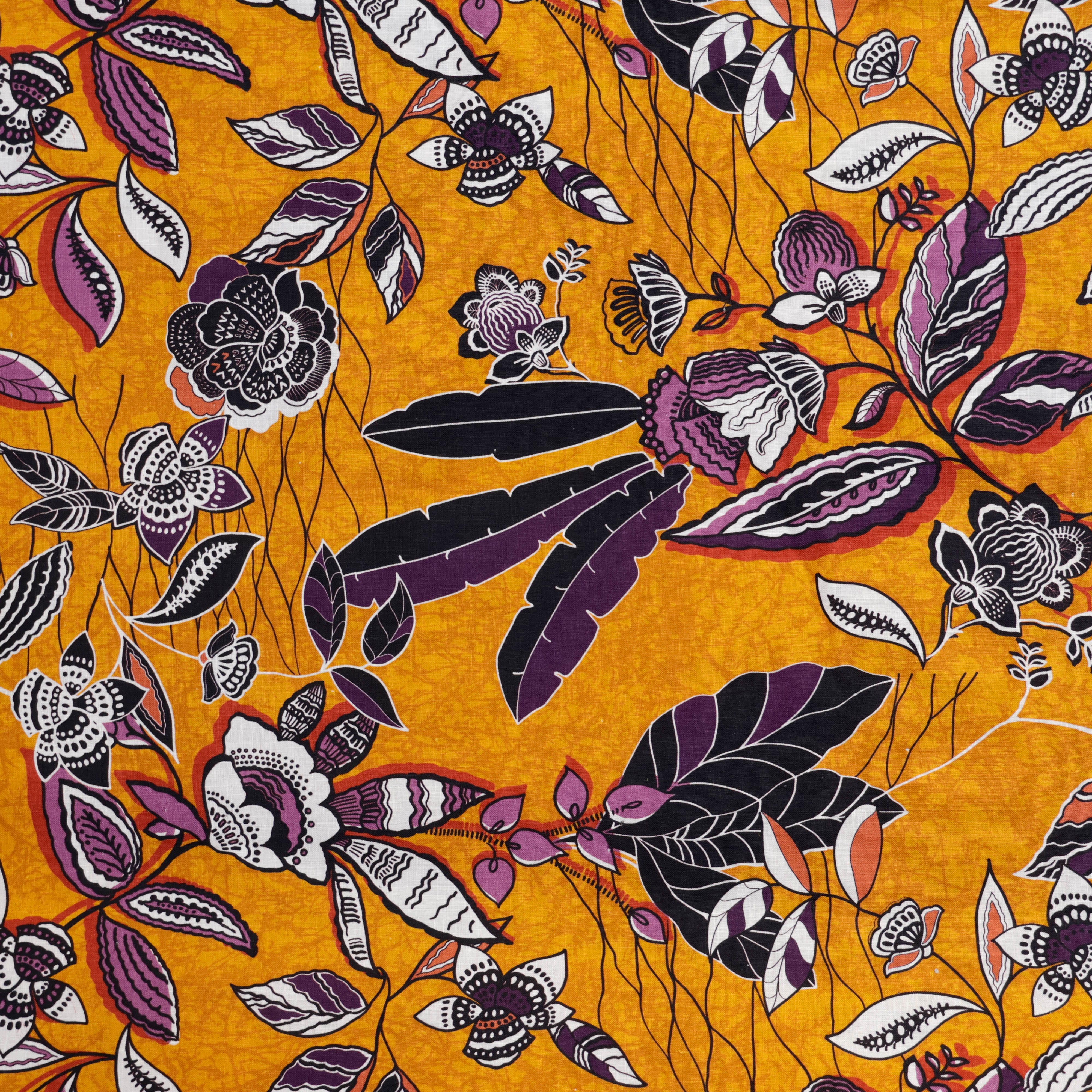 Linnen oranje met abstracte bloemen