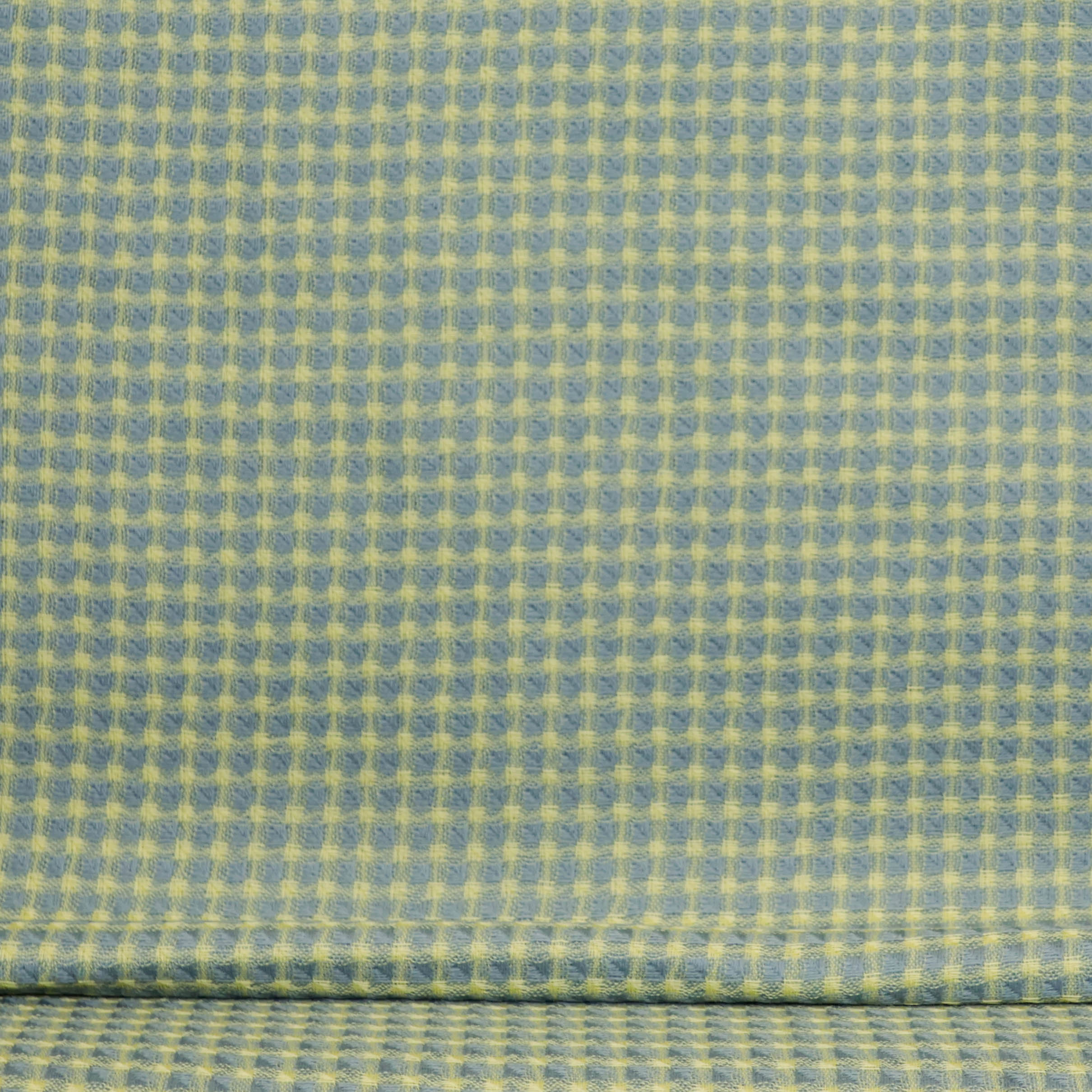 Chanelstof geel-blauwe vierkantjes