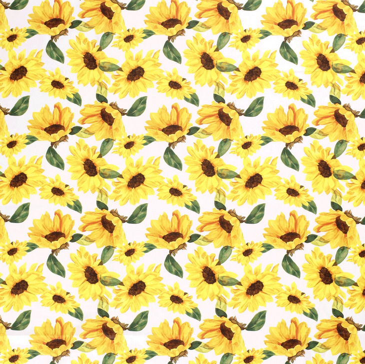 Katoen wit met zonnebloemen