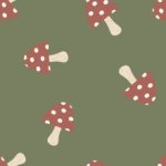 French terry crêpe stof paddenstoelen