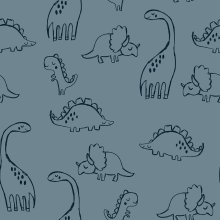 French terry stof dinosaurussen indigo