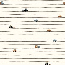 Tricot wit gestreept met tractors