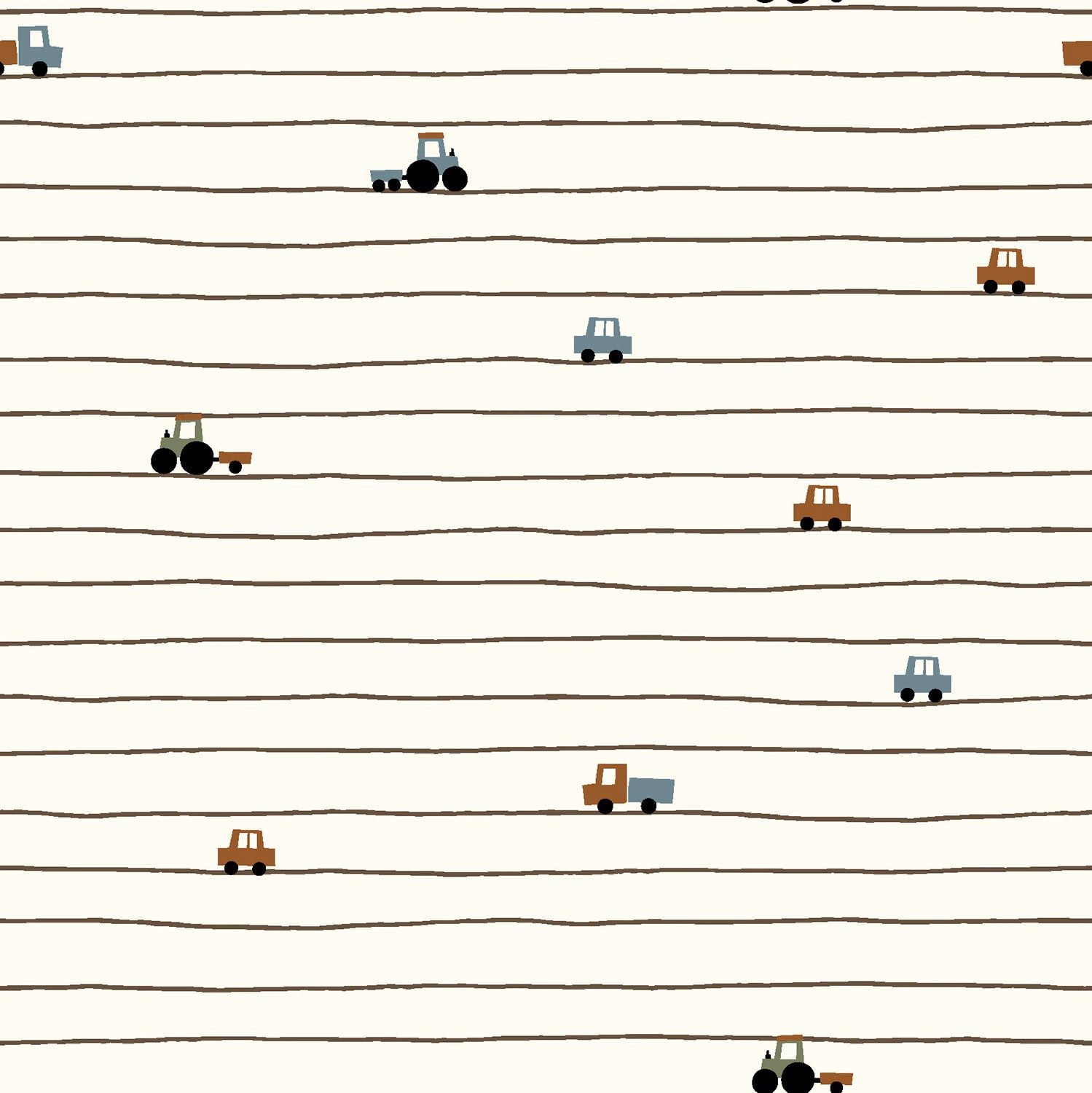 Tricot wit gestreept met tractors