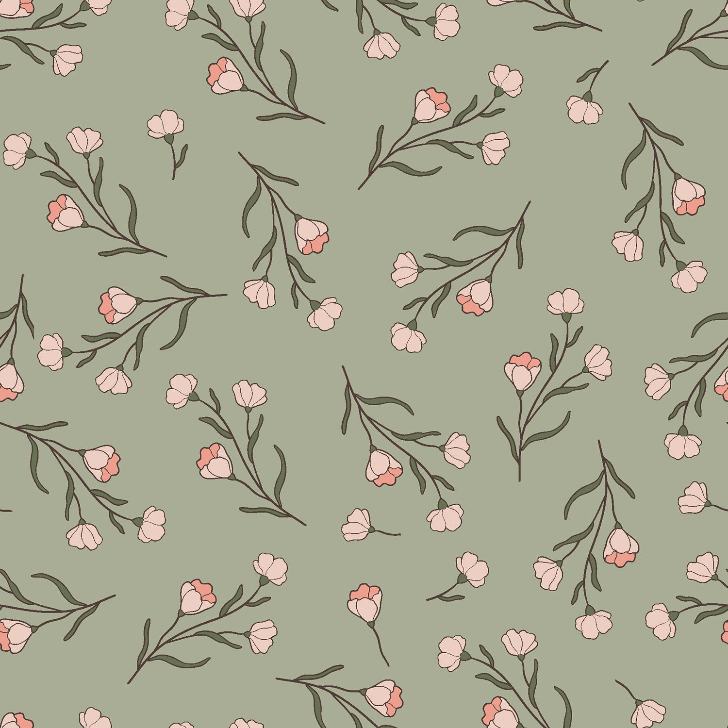 Tricot groen met bloemen