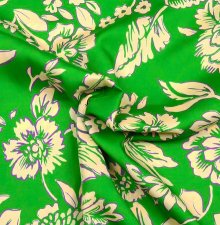 Polyester groen met bloemen  - Knipmode
