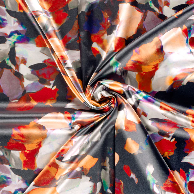 Satijn zwart met abstract patroon