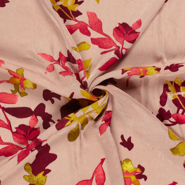 Satijn oudroze met bladeren