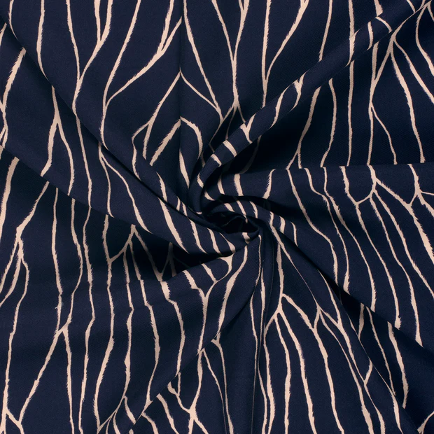 Viscose met keperbinding navy blauw met abstract patroon - My Image