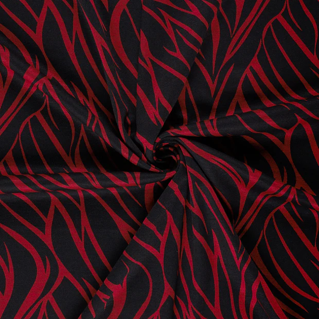 Tricot zwart met rood abstract patroon - My Image