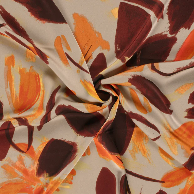 Satijn beige met bloemen - My Image