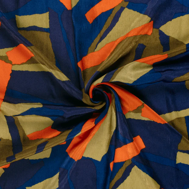 Satijn olijfgroen met abstract patroon