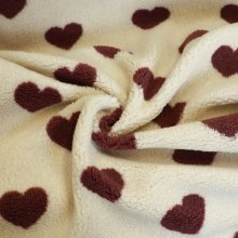 Teddy stof gebroken wit met hartjespatroon