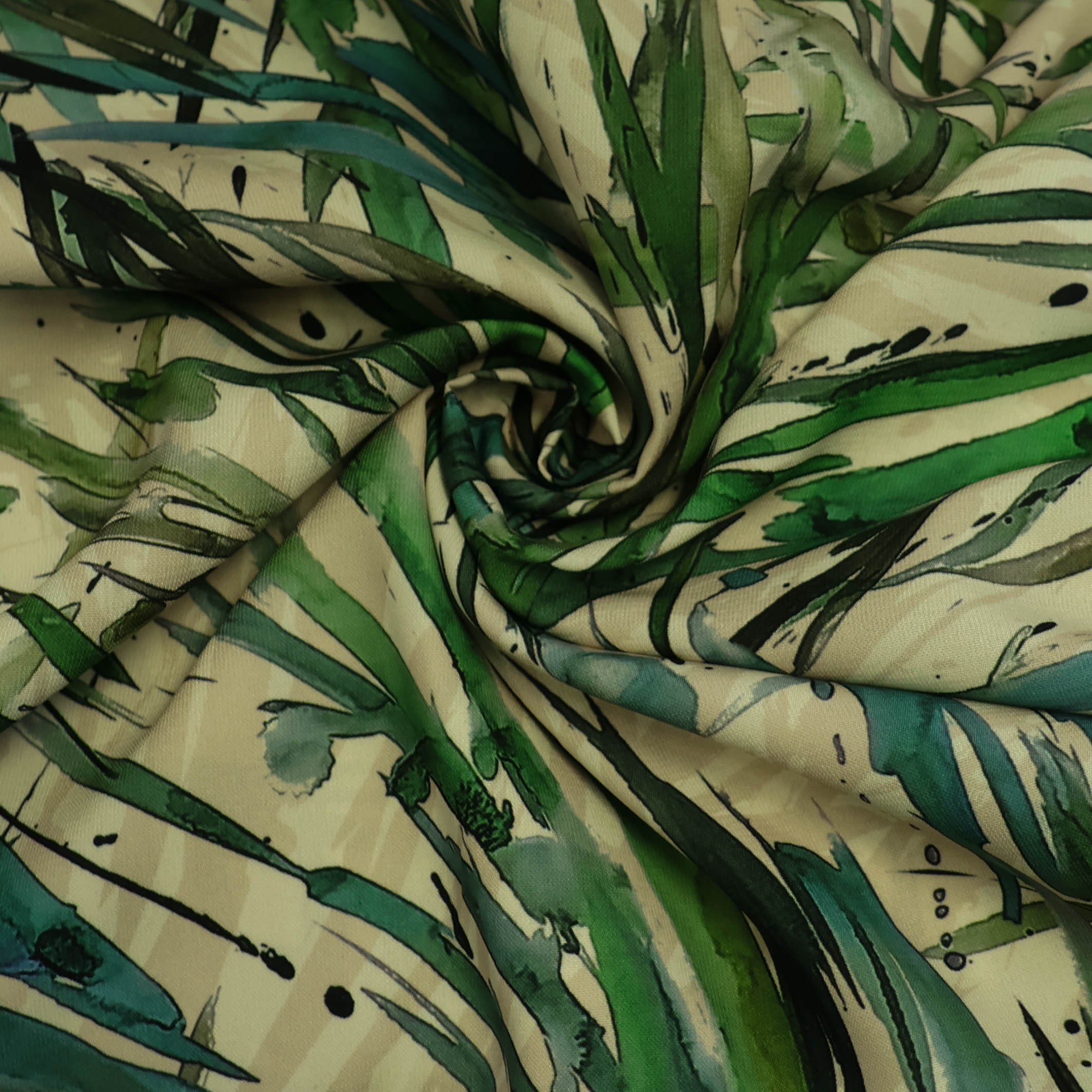 Polyester beige met graspatroon