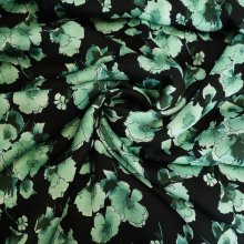Viscose zwart met muntblauwe bloemen
