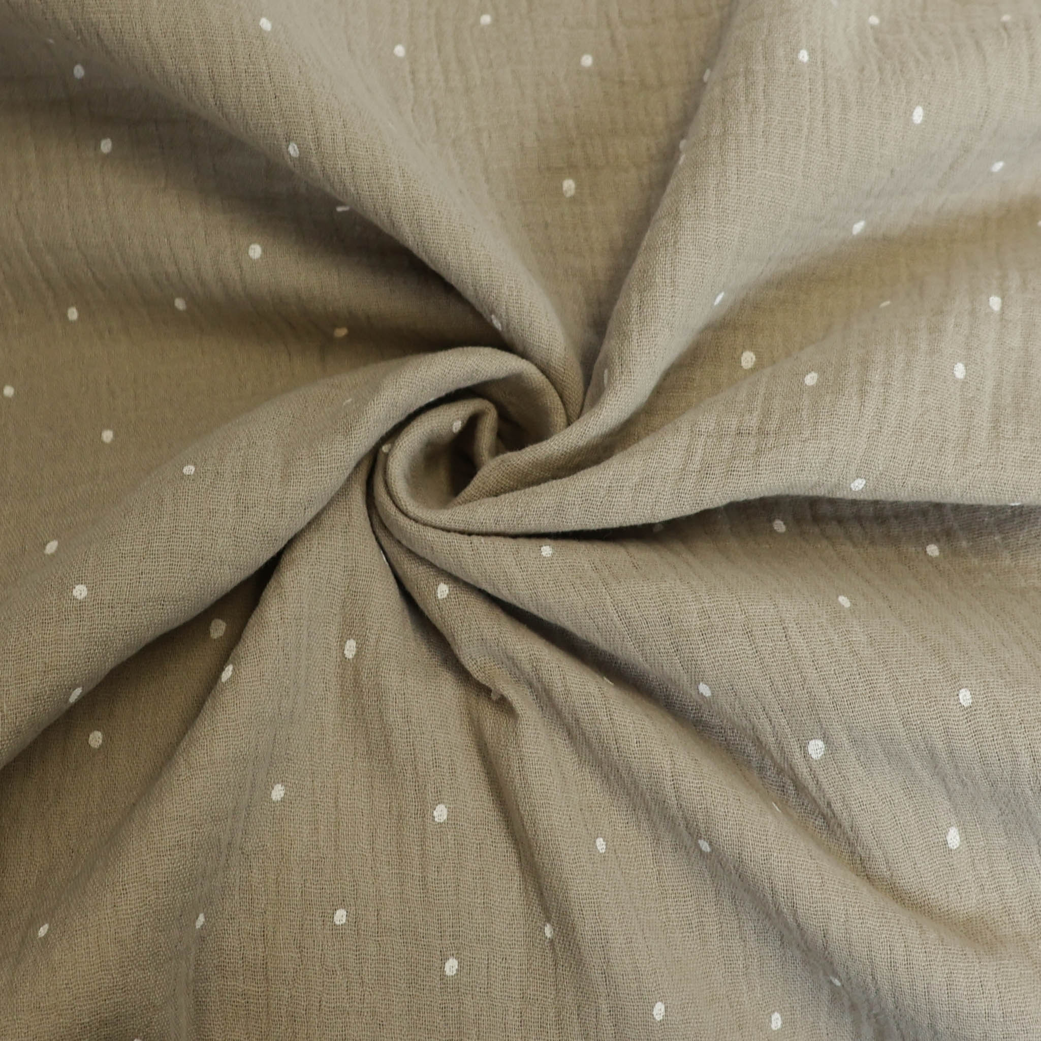 Double gauze beige met witte stipjes