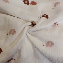 Double gauze wit met olifantjes