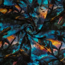 Sweaterstof blauw met dinosaurussen