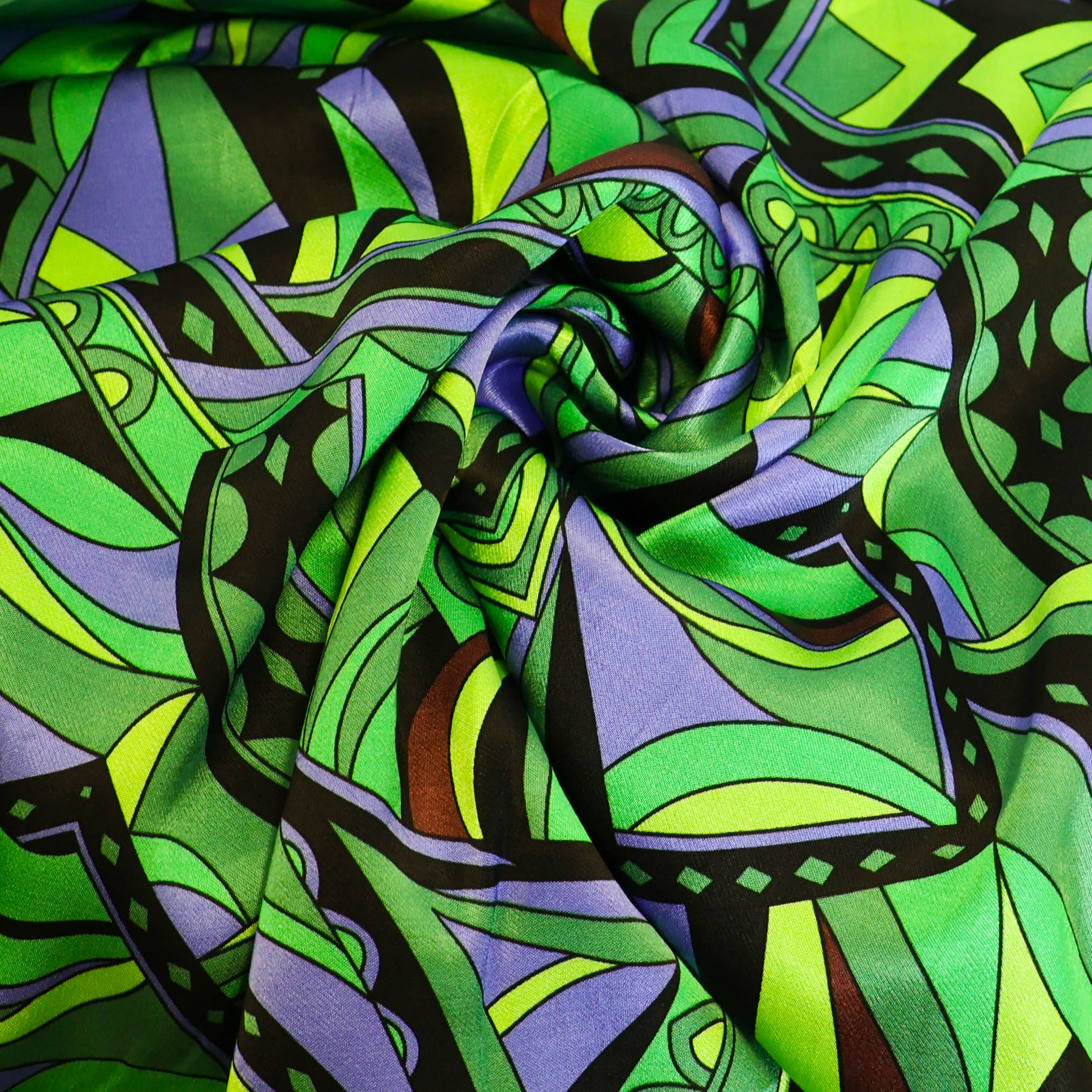 Satijn groen met retro print
