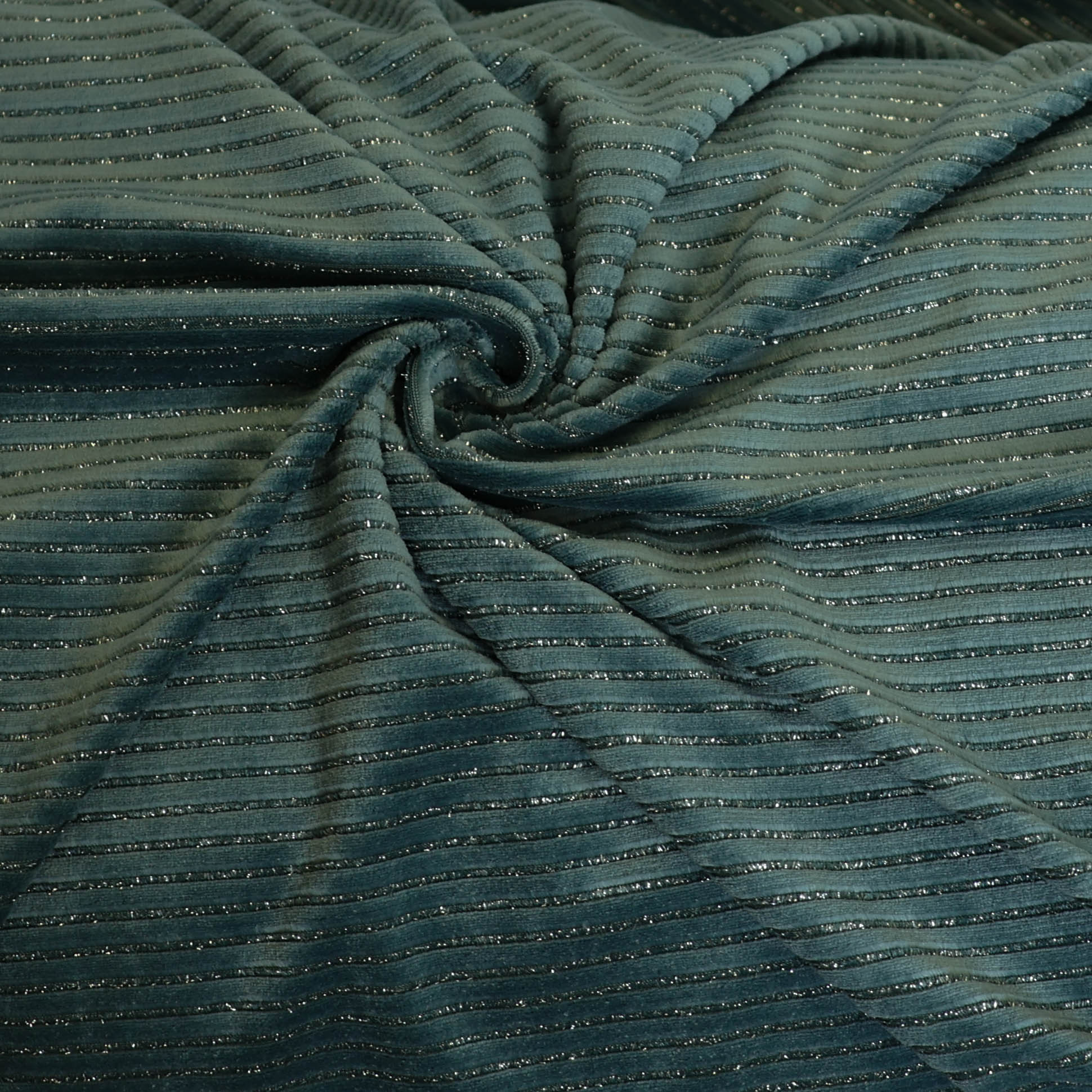 Ribfluweel met glitterdraad petrol