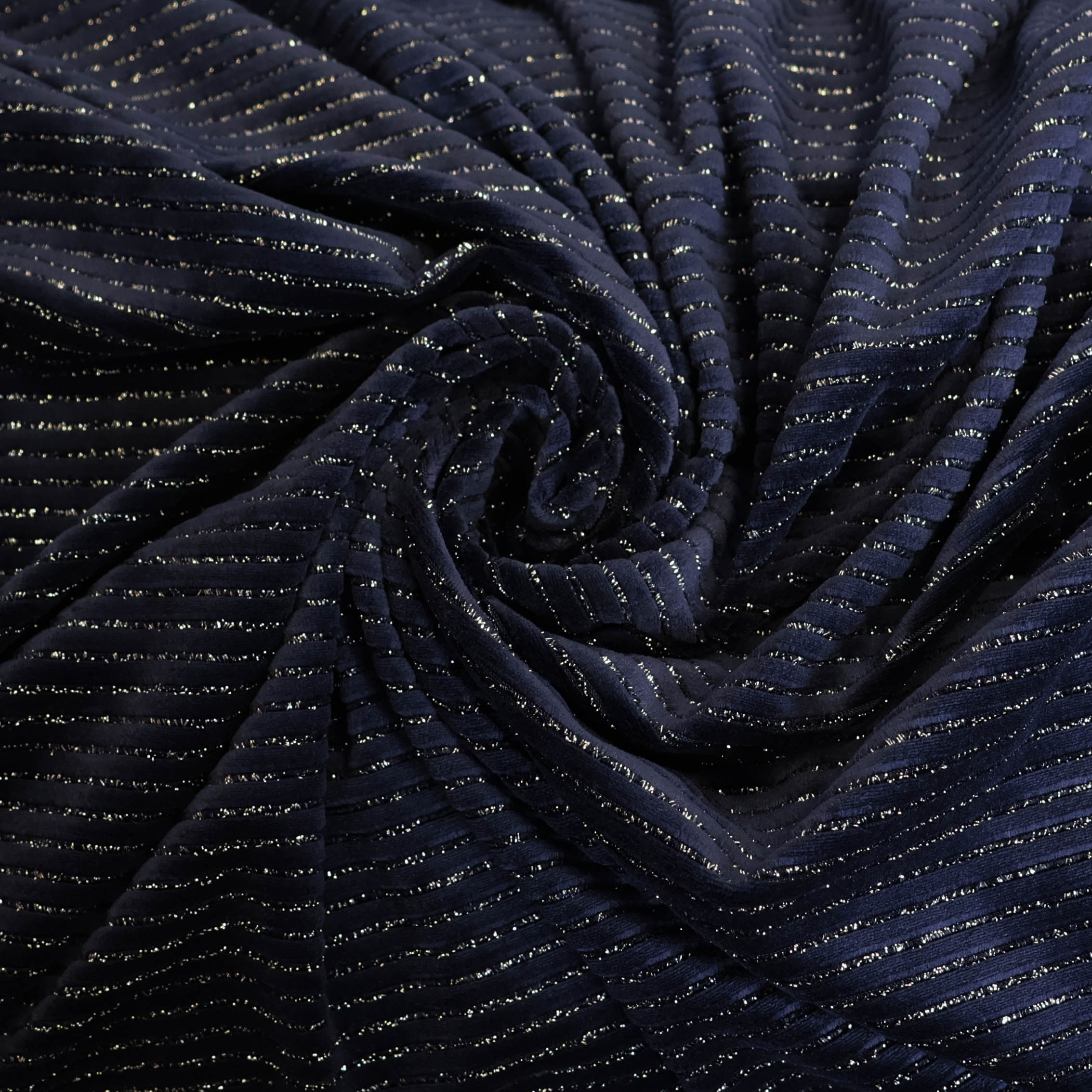 Ribfluweel met glitterdraad navy blauw