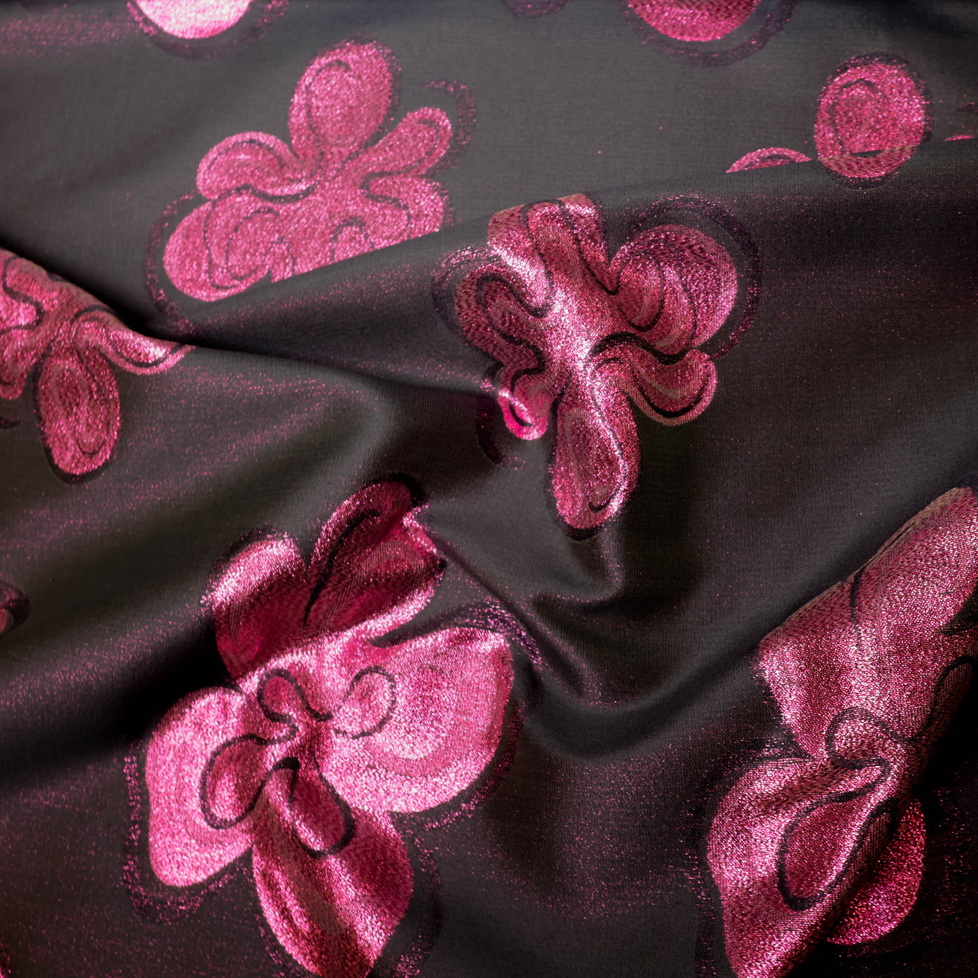 Zijden jacquard glinsterende roze bloemen  - Lorré