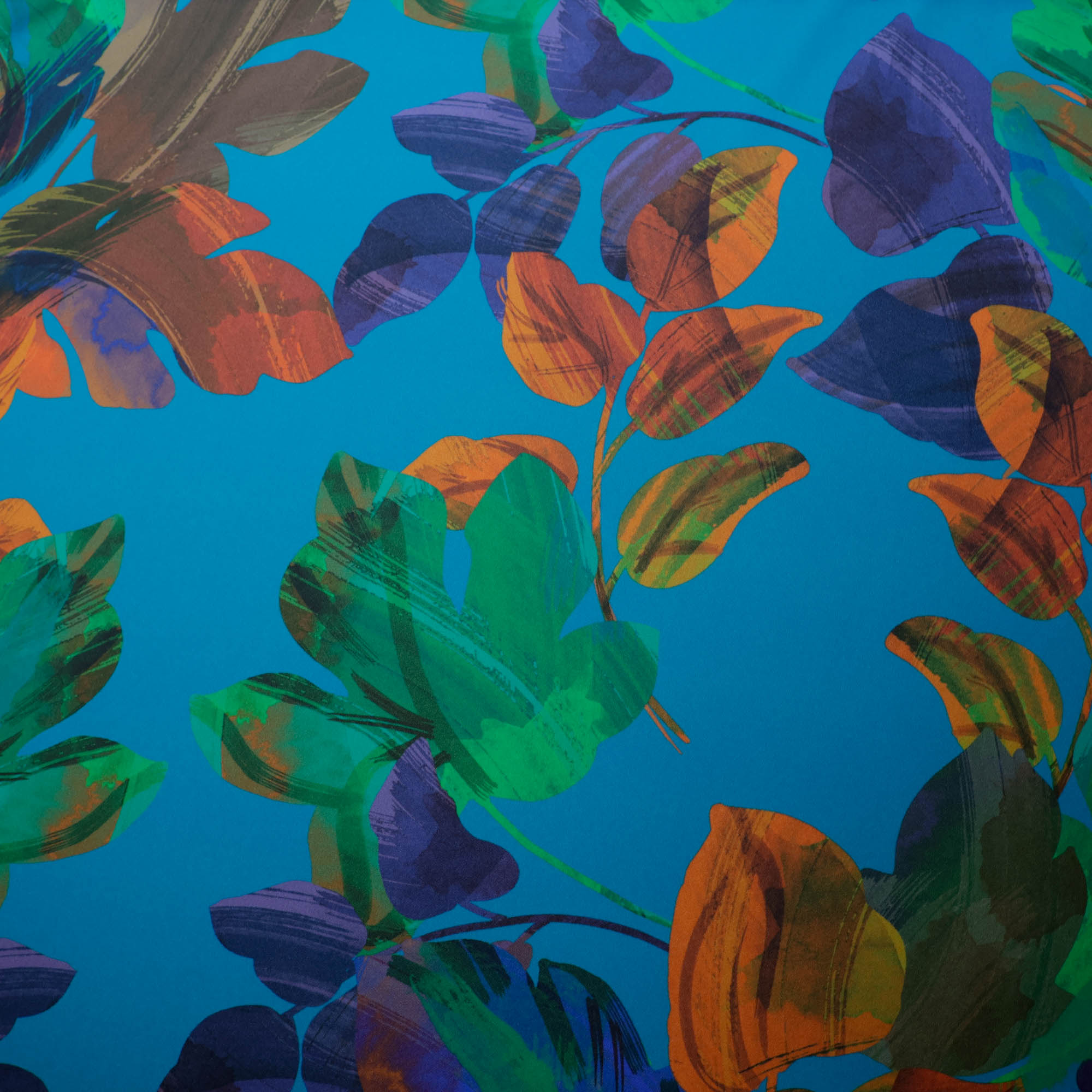 Crêpe donker cyaan met blaadjes  - Lorré