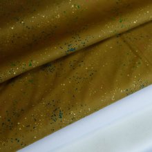 Katoen mosterdgroen met gekleurde spatten