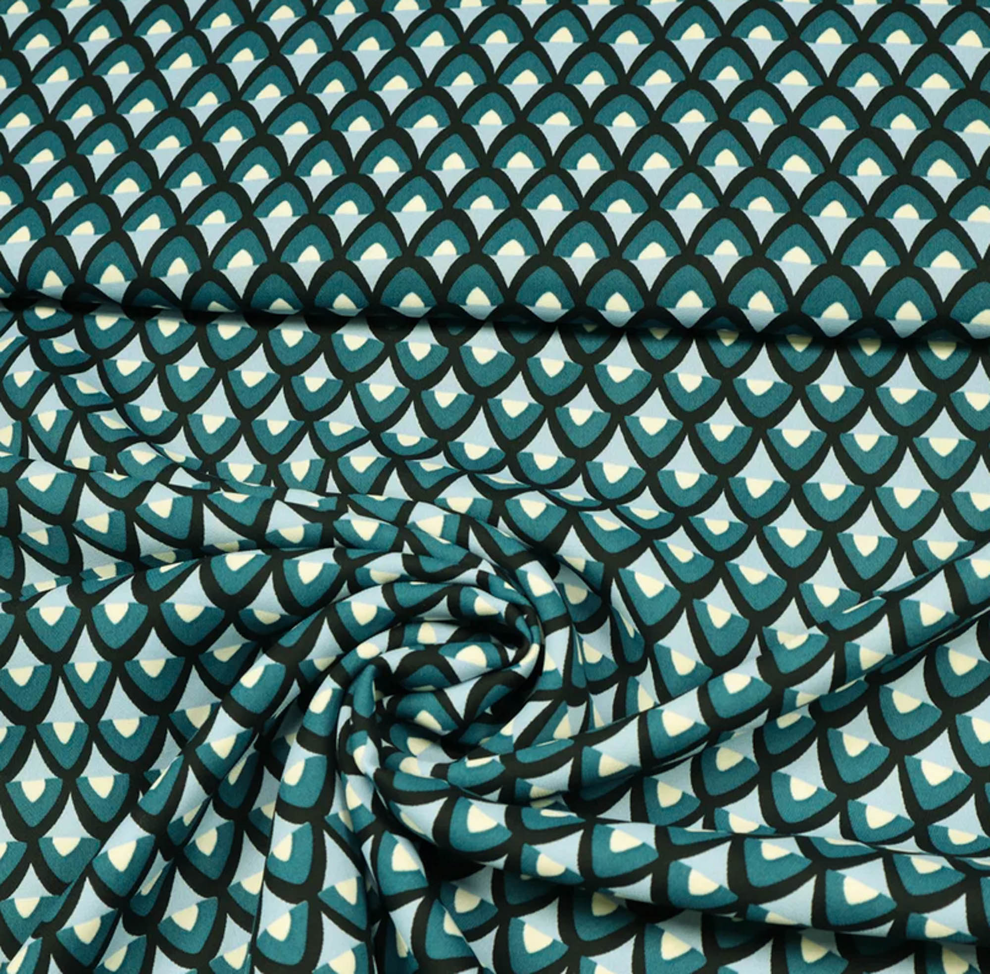 Viscose crêpe abstract patroon petrol