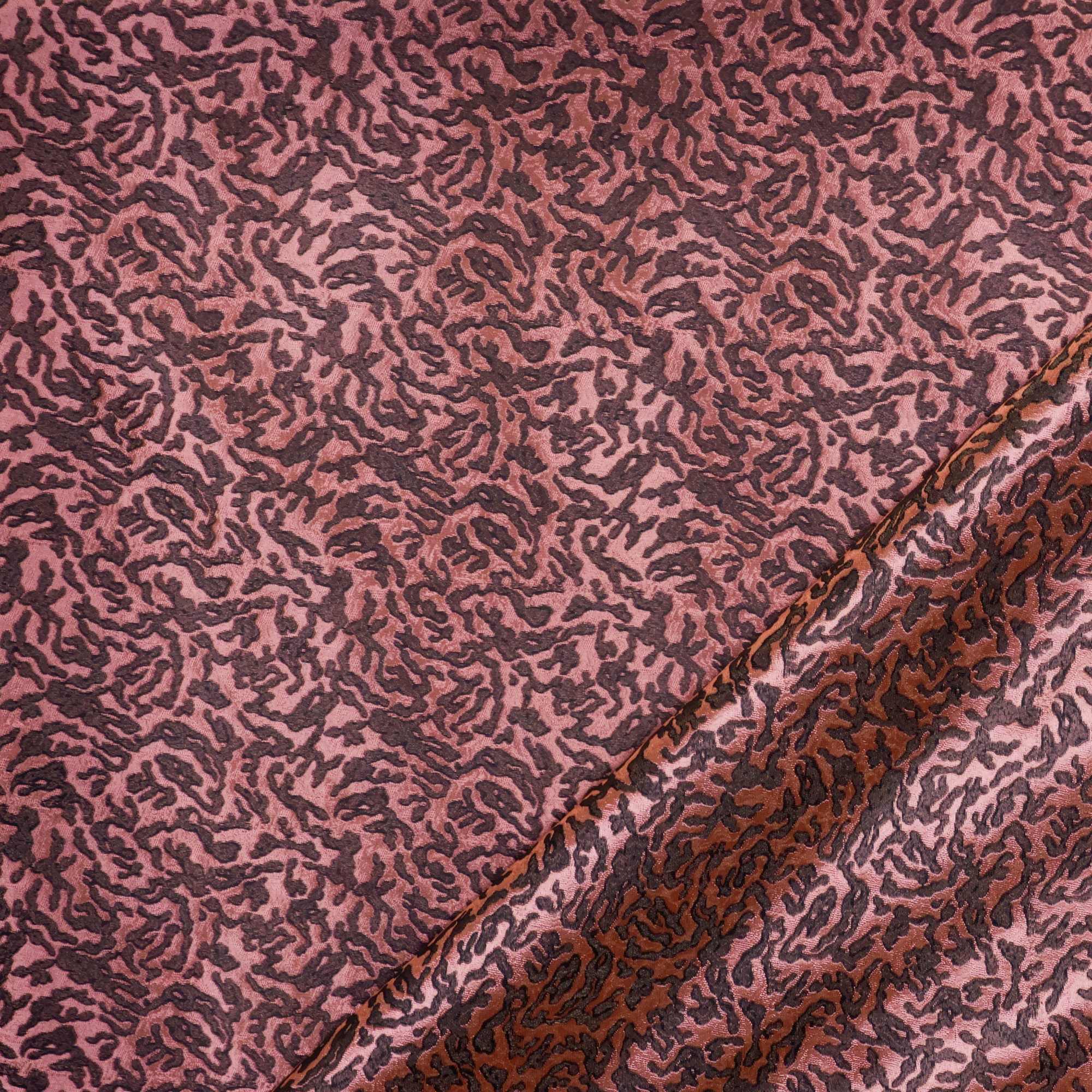 Polyester jacquard glanzend met roze kronkel patroon