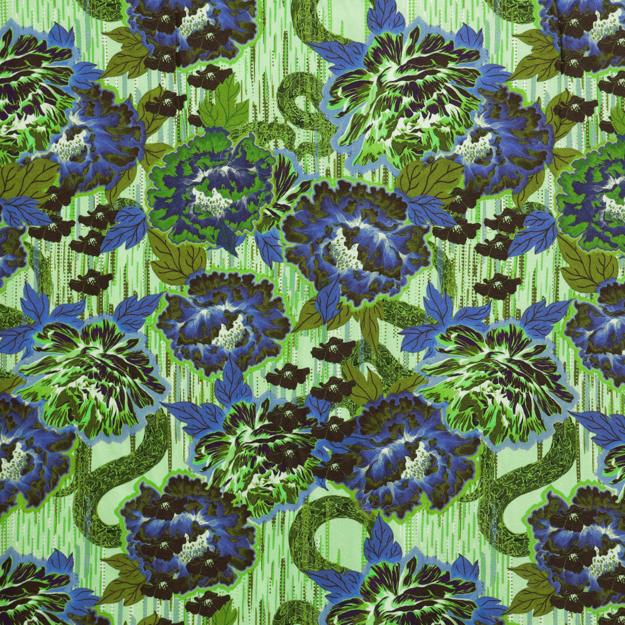 Viscose crêpe groen met bloemen en slangen  - A La Ville