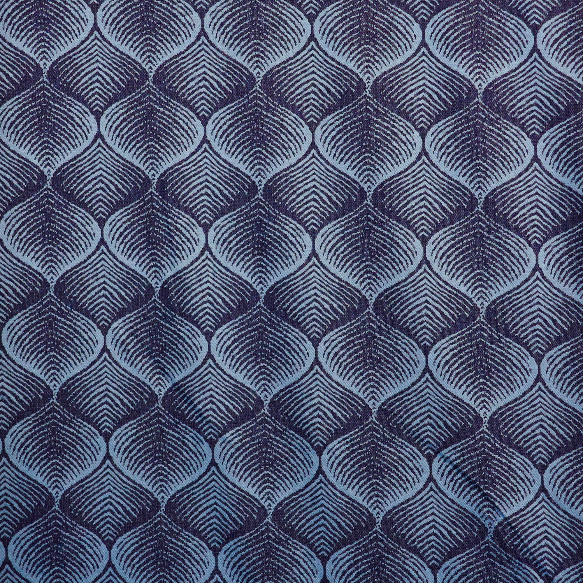 Jacquard tricot blauw met abstract patroon en lichte glinstering