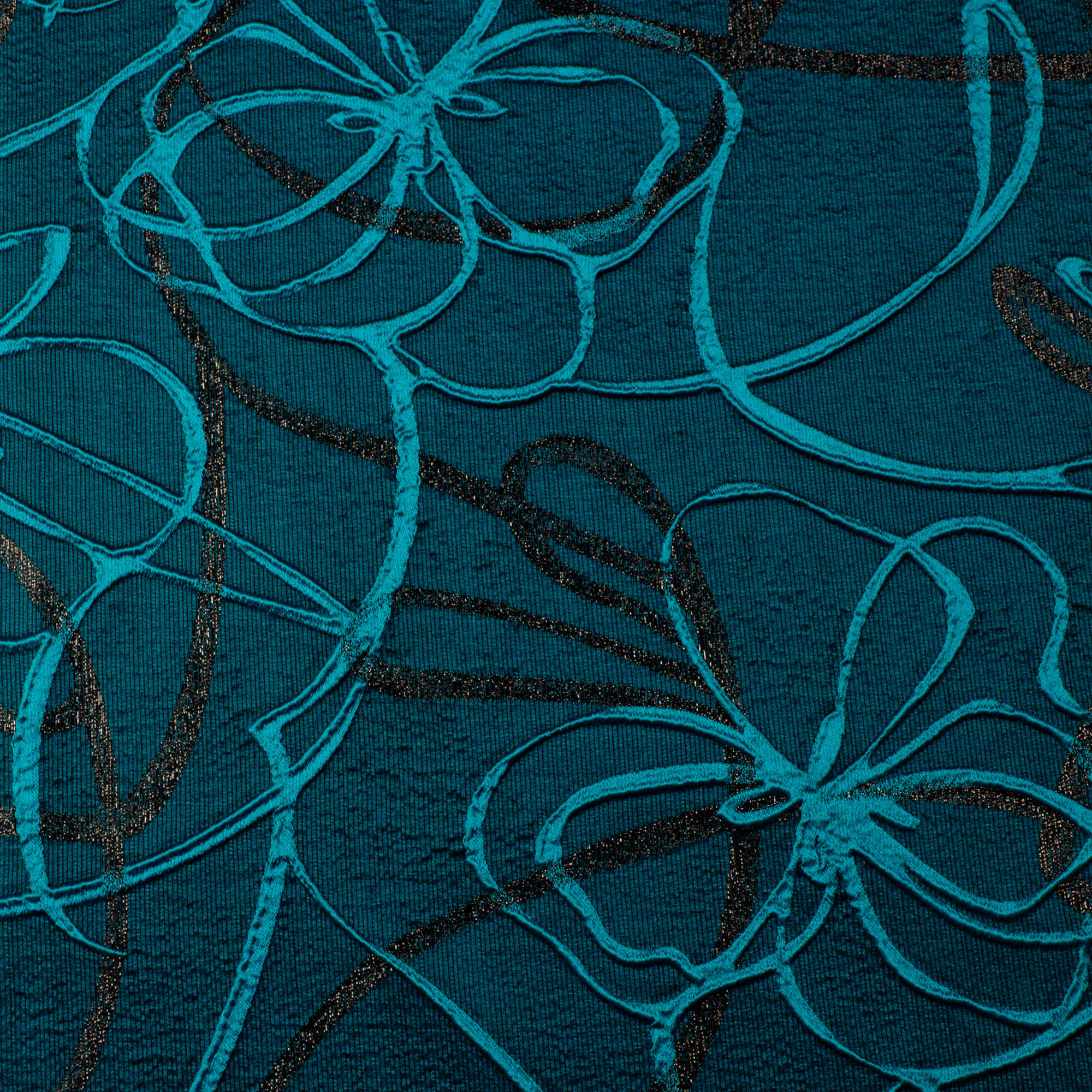 Jacquard donker aqua met abstracte bloemen  - Lorré