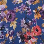 Polyester crêpe blauw met bloemen  - Lorré
