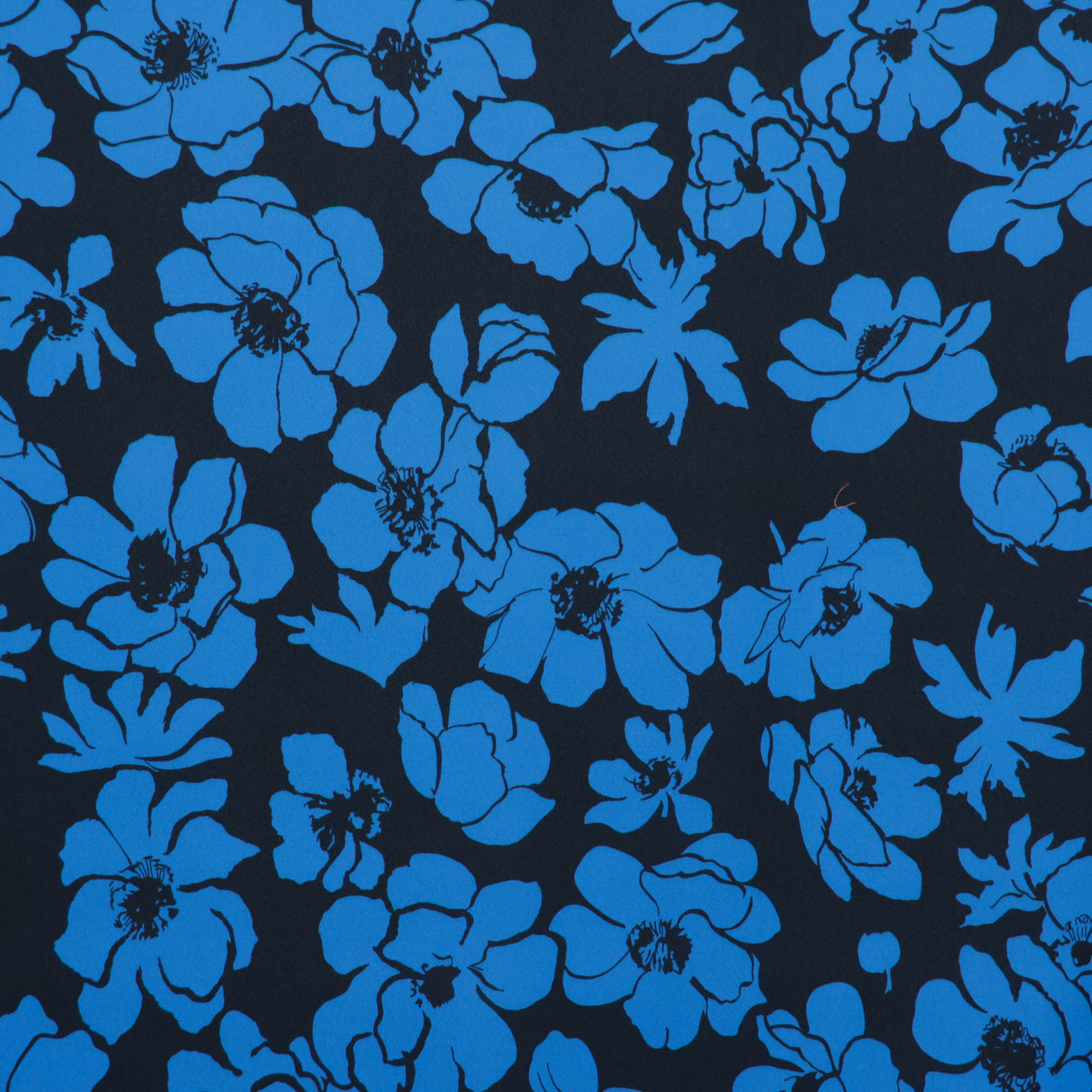 Polyester crêpe met blauwe bloemen  - Lorré